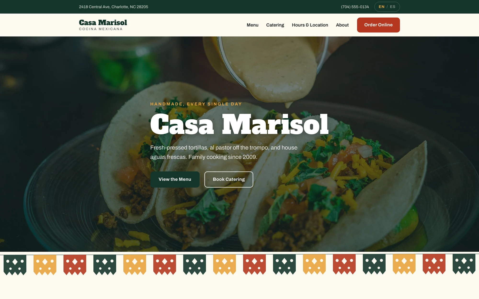 Casa Marisol restaurant website homepage